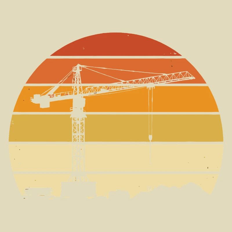 Opérateur de grue Rétro Design – Site de construction et Grue de construction