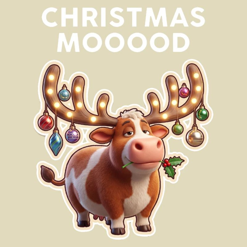 Weihnachtskuh mit Leuchtornamenten