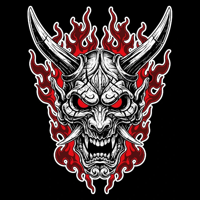 Oni Mask Hell Portrait Red Black