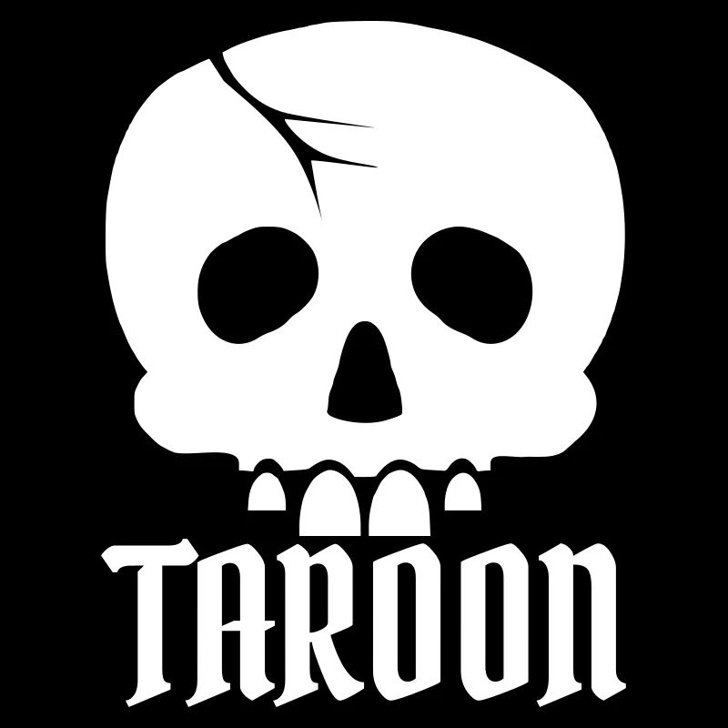 Crâne de Taroon et lettrage blanc