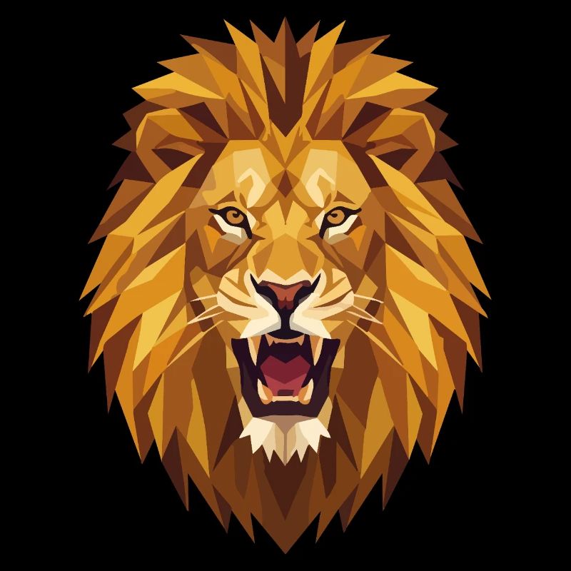 Geometric Roaring Lion Head Low Poly Art