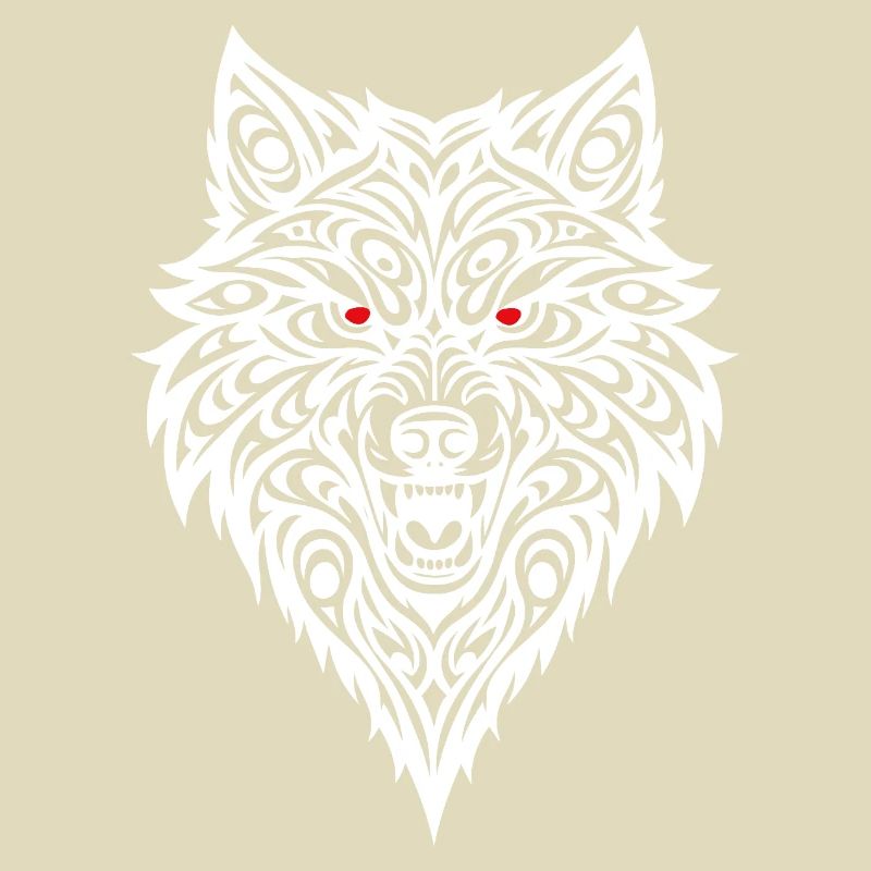 Embossed wolf head with tribal pattern