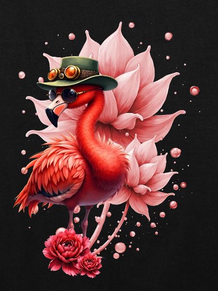 Flamant rose avec chapeau