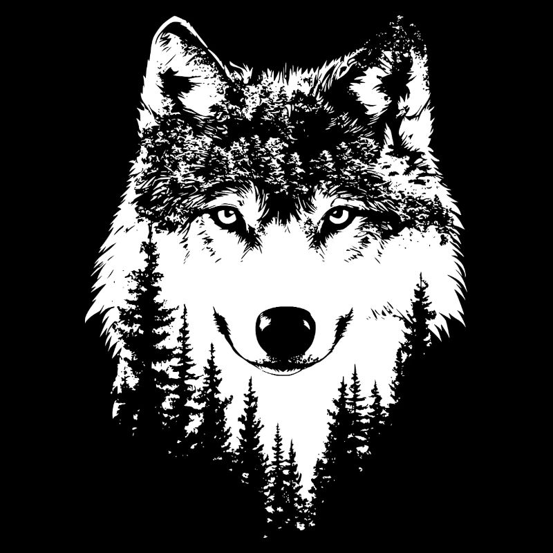 Wolf face forest nature in black and white
