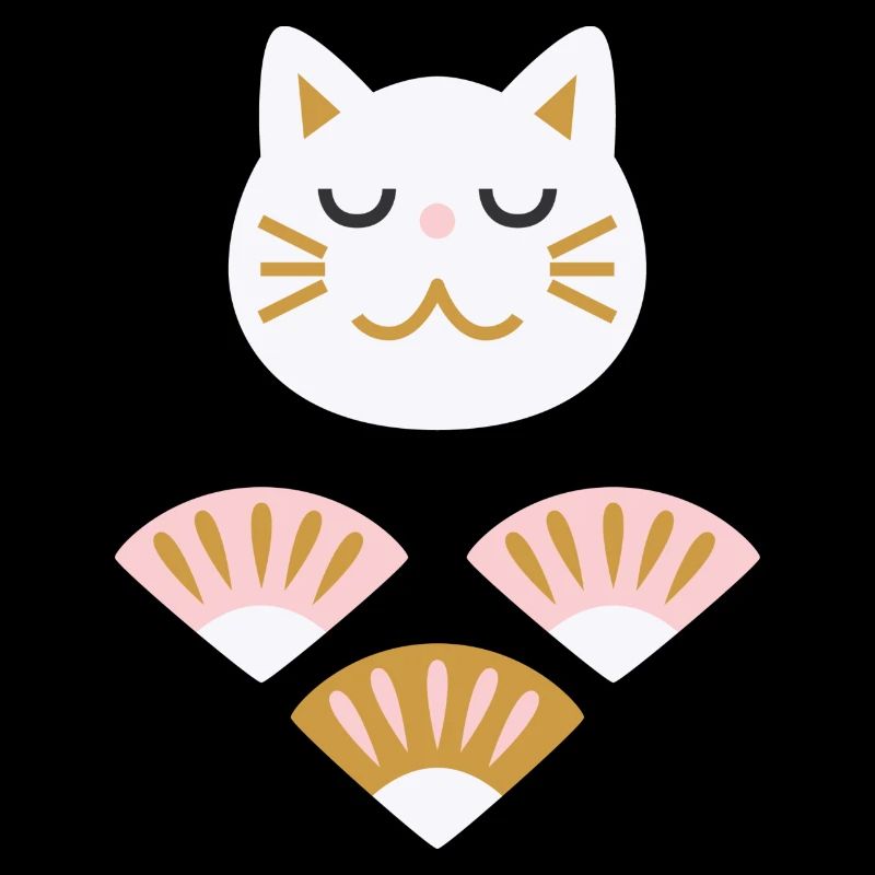 Chat japonais avec éventails L blanc