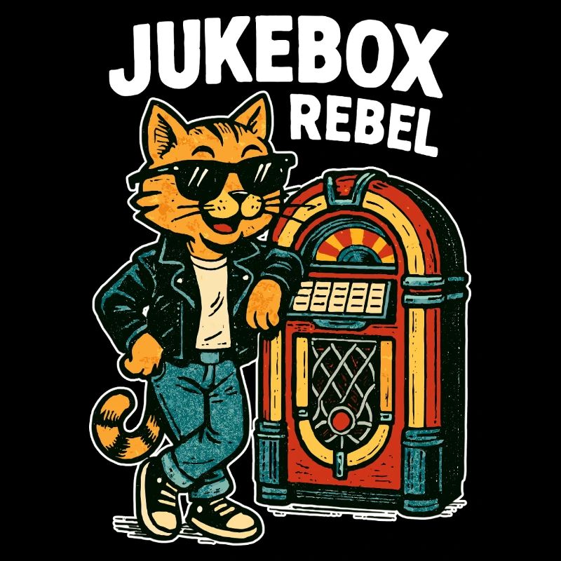 Jukebox Rebel: Coole Retro Katze im Comic Stil