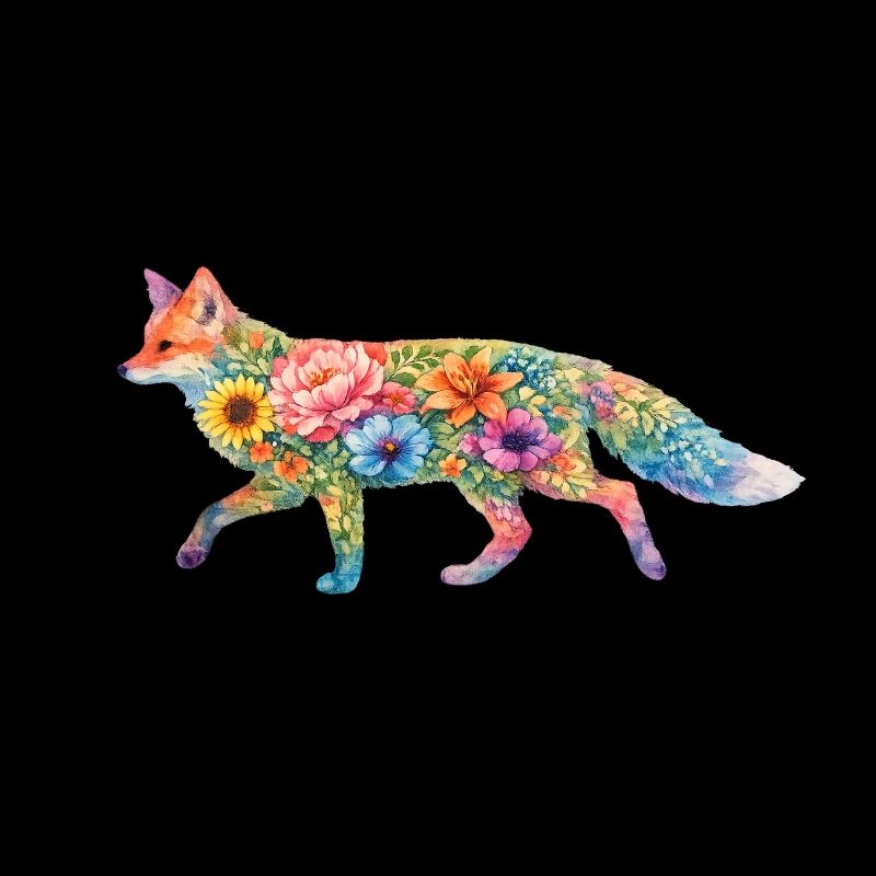 Fleurs en forme d’aquarelle en forme de renards