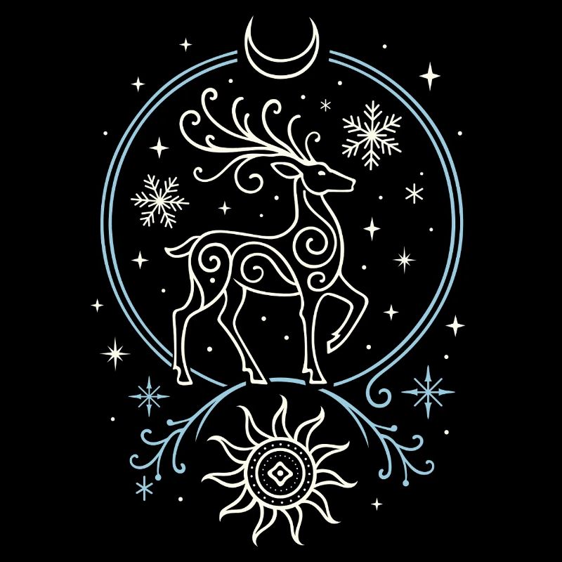 Cerf de Noël avec soleil, lune et bois
