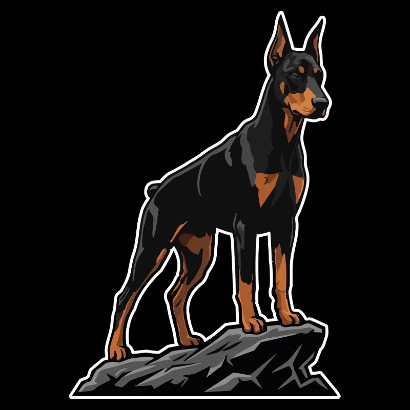Dobermann Dog on Rock Portrait Elite Black