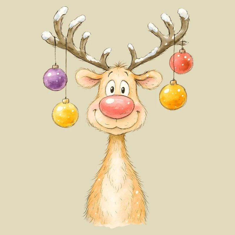 Conception d’aquarelle de renne de Noël mignon