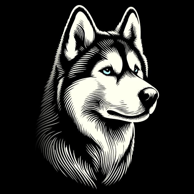 Husky head, black white, dog sled
