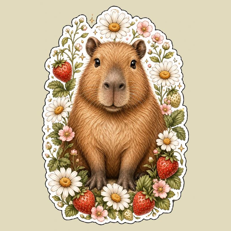 Capybara Erdbeeren Gänseblümchen Tierfreund