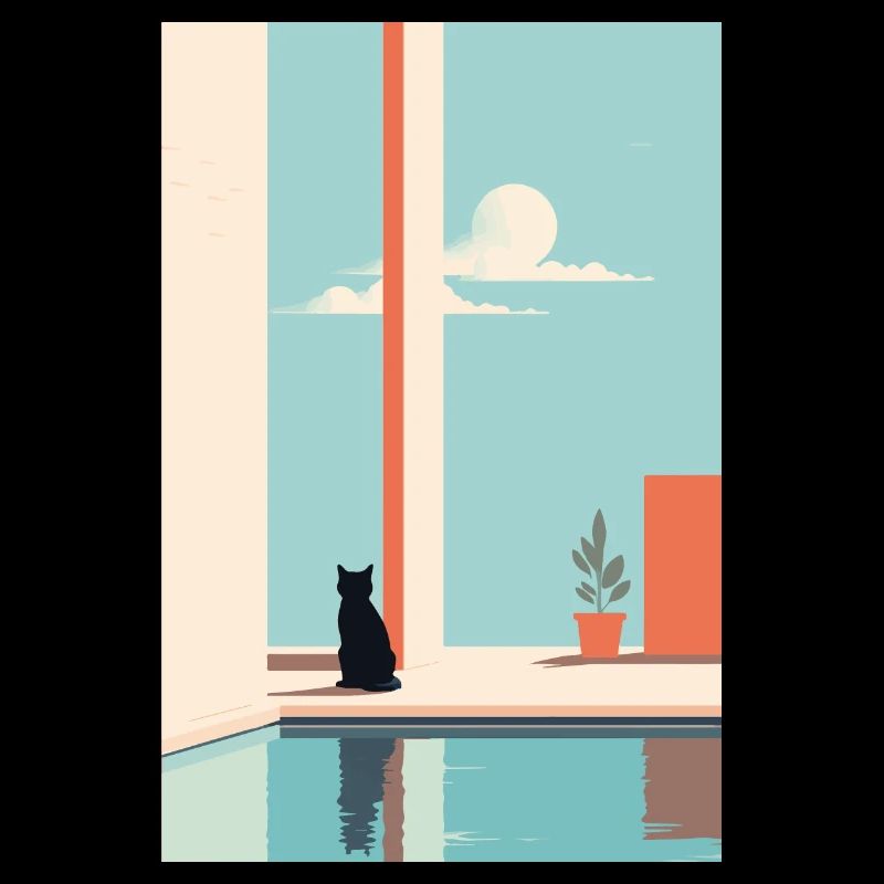 chat au bord de la piscine