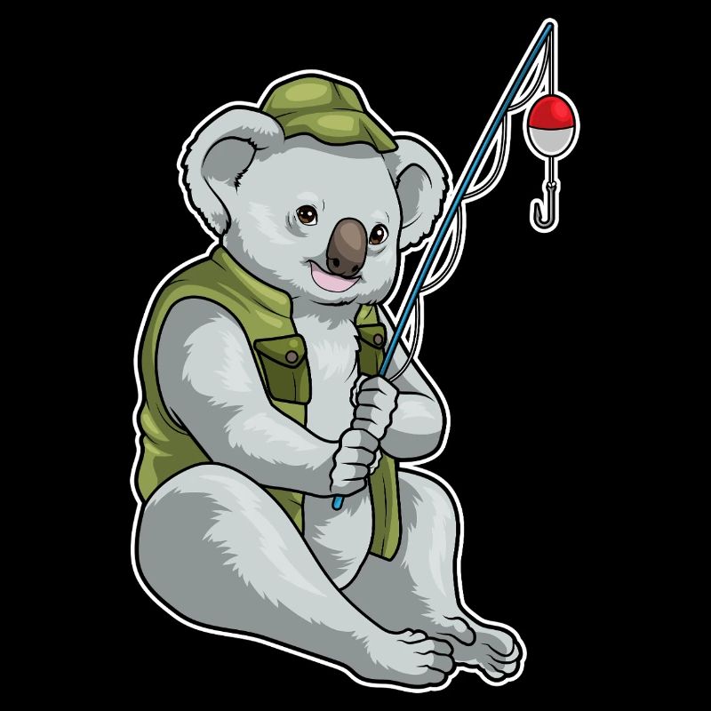 Pêche à la canne à pêche du pêcheur koala