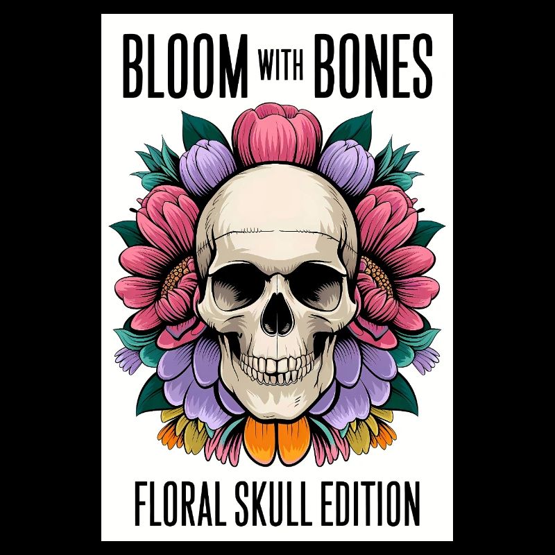 tête de mort affiche fleurir avec des os fleurs
