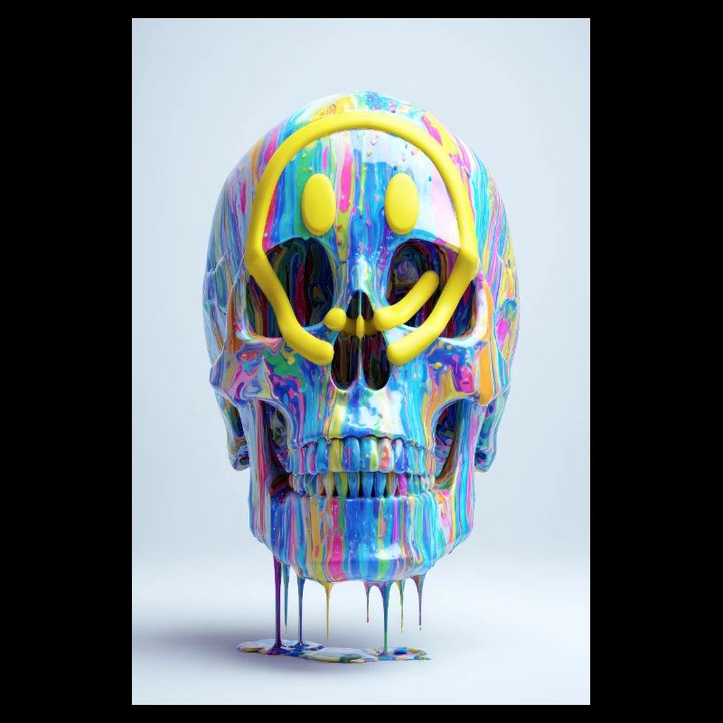 Psychedelischer Totenkopf mit Smile Brille