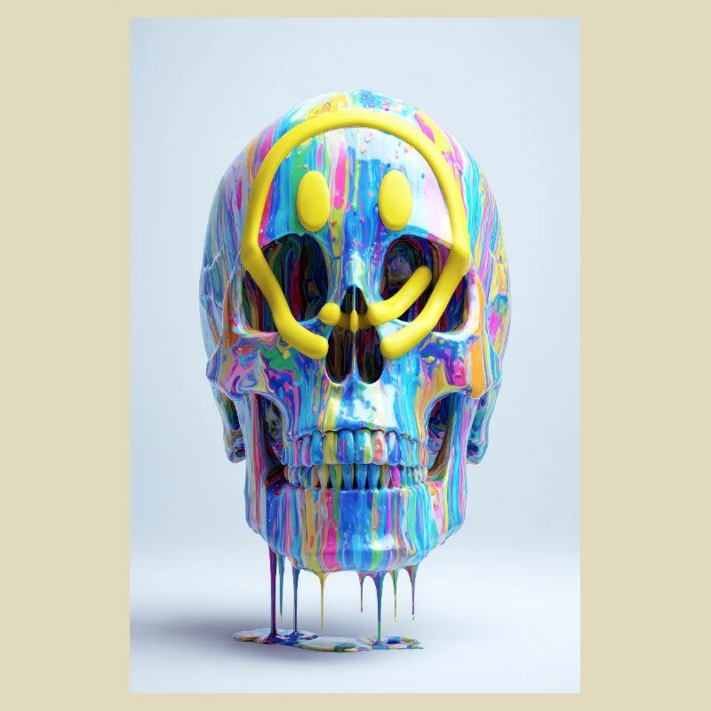 Psychedelic Skull with Smile Goggles