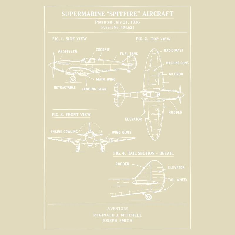 Plan vintage du chasseur Spitfire de la Seconde Guerre mondiale