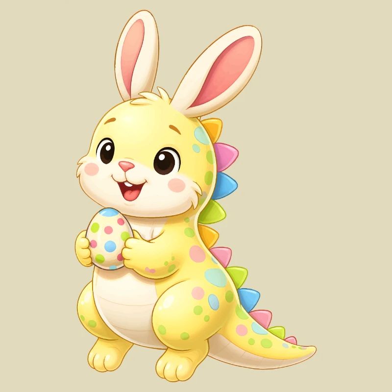 Cute dino Easter bunny with colorful easter egg