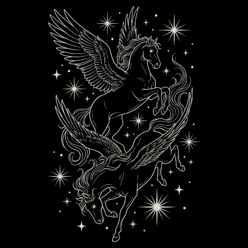 Two Celestial Pegasus Horses Between Stars