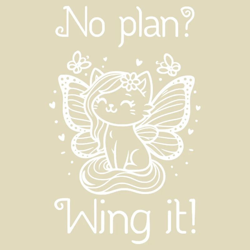 No plan? Wing it! Winged Cat (white)