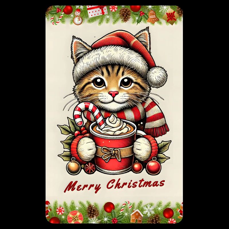Chat de Noël au chocolat chaud