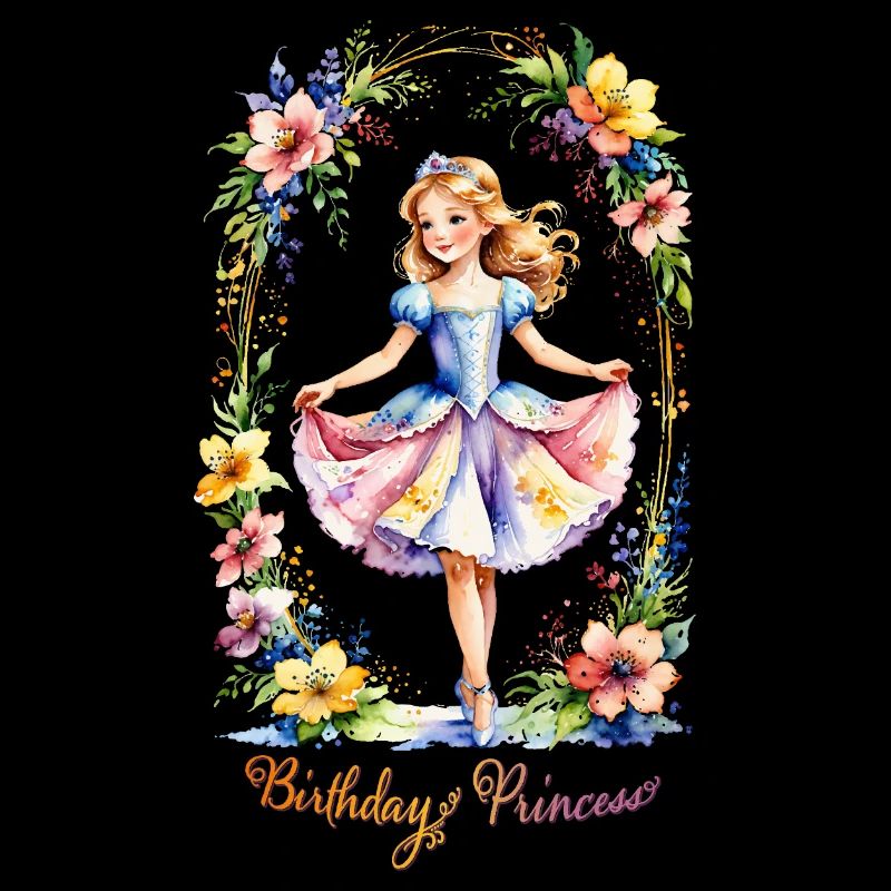 Aquarelle Anniversaire Princesse Dans Cadre Fleur
