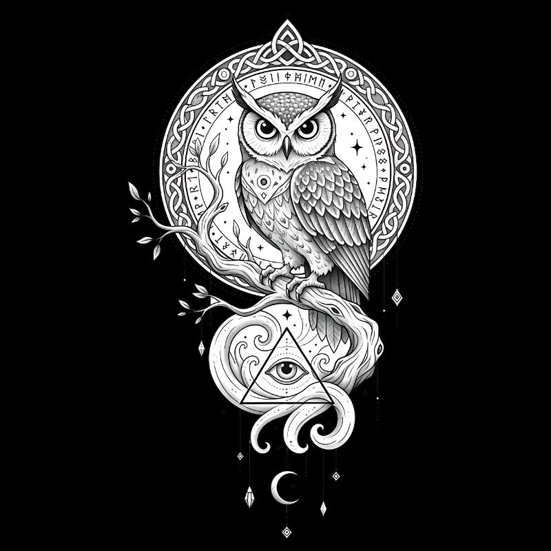 Mandala du Oiseau de Nuit avec le Symbole du Triangle