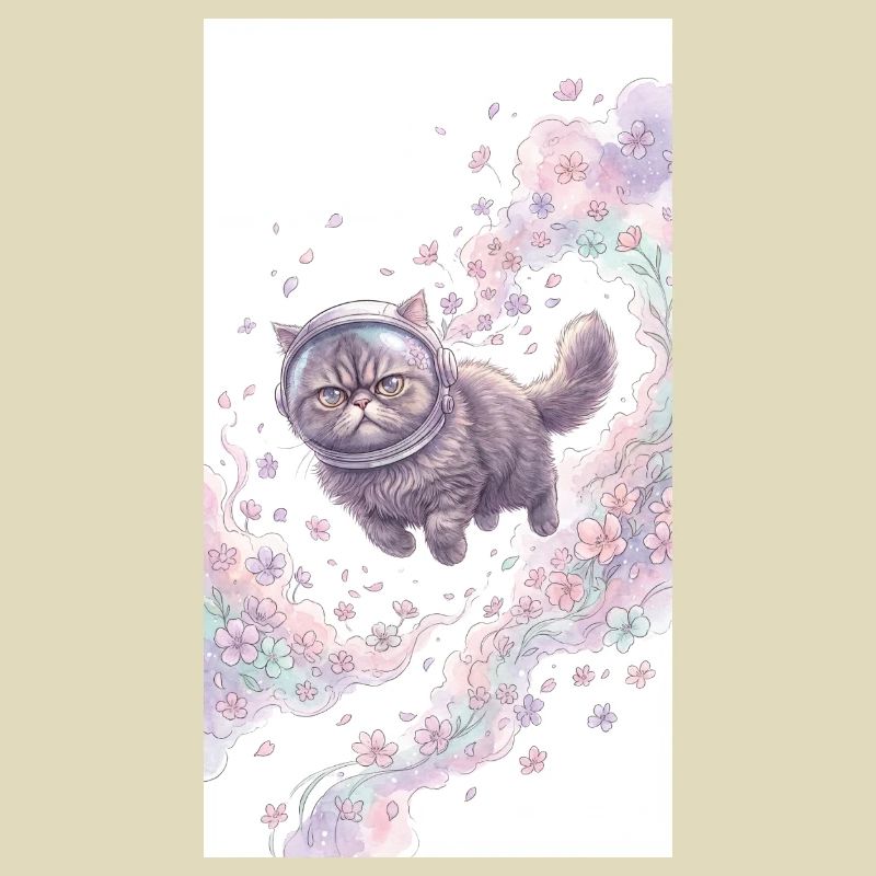 Chat de l’espace dans la magie des fleurs