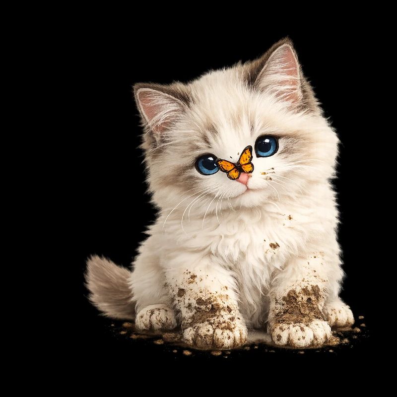 Petit chaton mignon avec des pattes de boue
