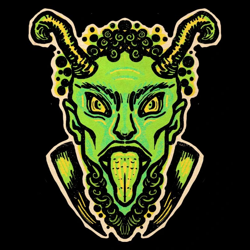 Krampus vert avec langue et cornes