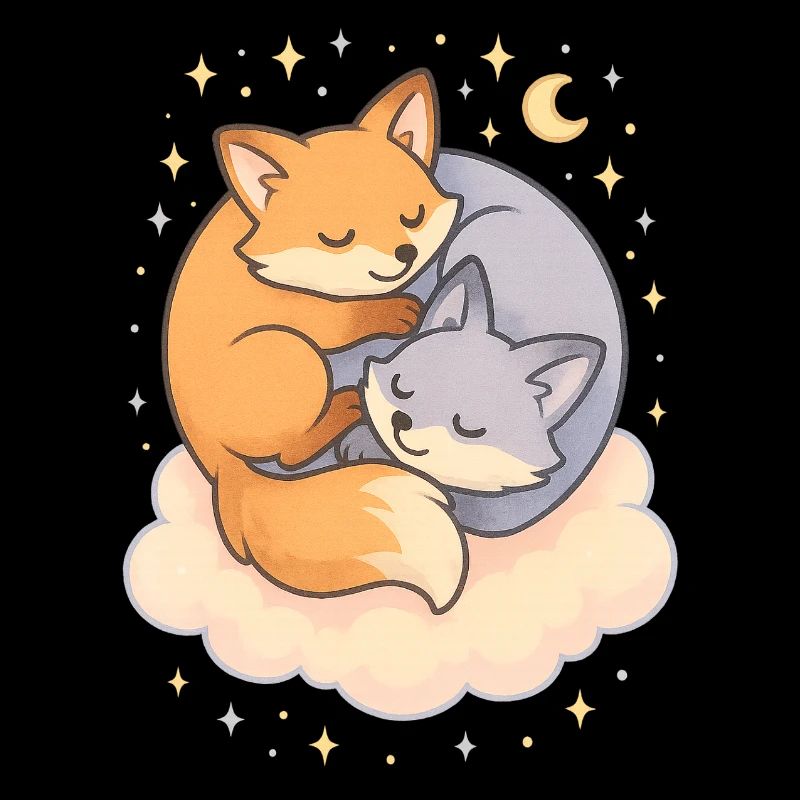 Cuddling Foxes Kawaii