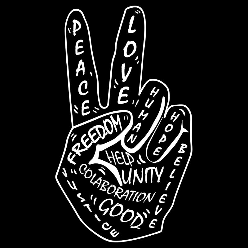 Peace, Love, Frieden. Friedenszeichen 2 Finger