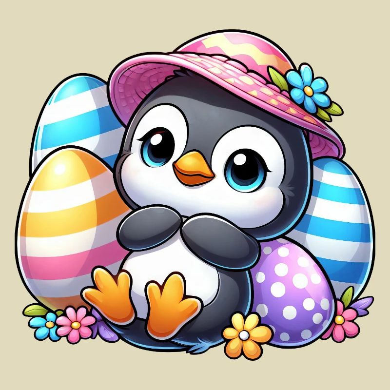 Cute Penguin with Easter Egg Cartoon