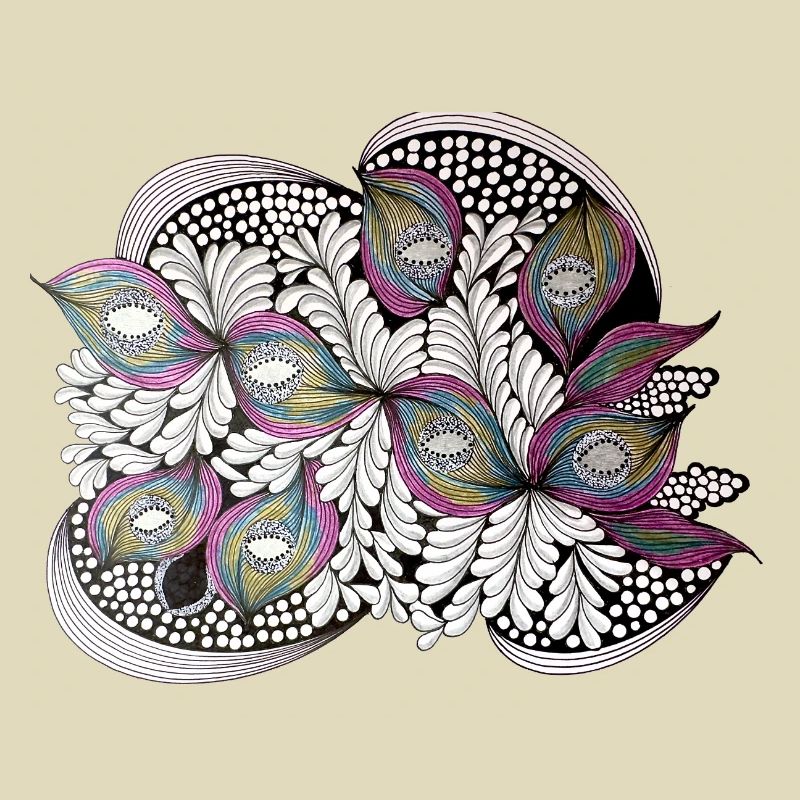 Peacock Feather Doodle Pattern