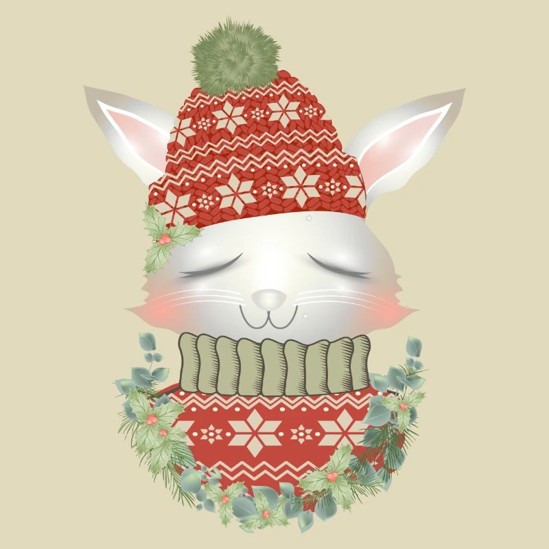 lapin blanc avec pull, bonnet et couronne