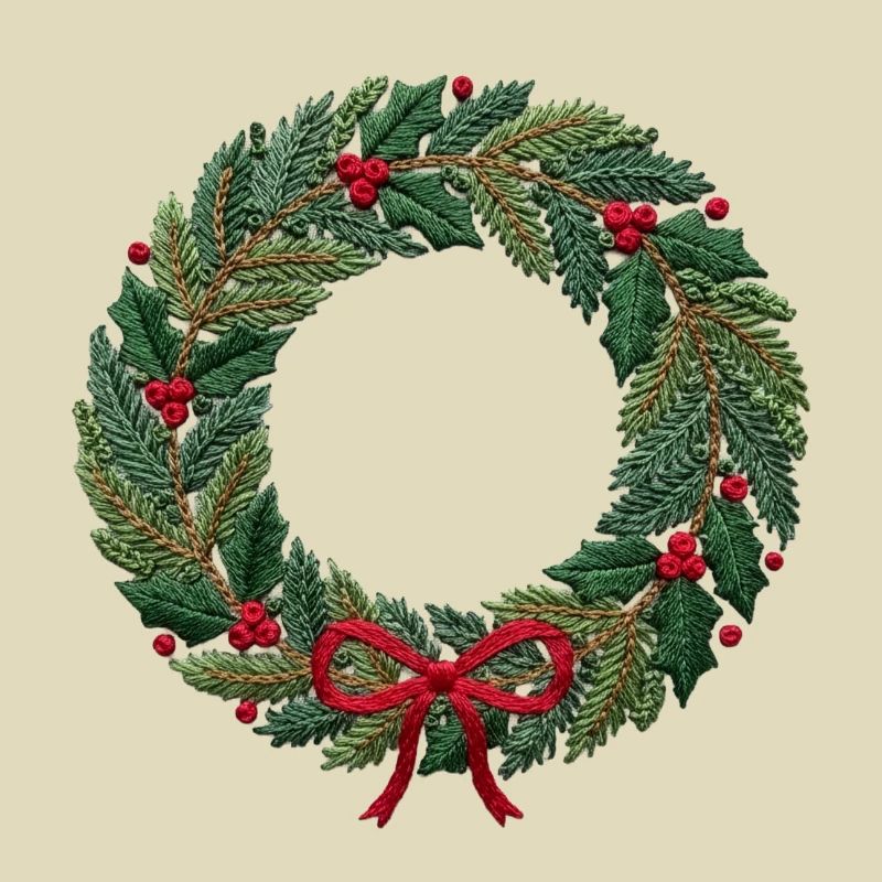 Bestickter Weihnachtskranz, groß oder klein zum Nähen