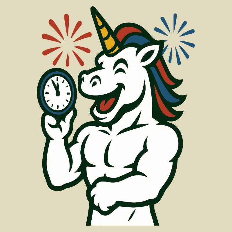 Starkes Einhorn-Zeit-Illustrationsmaskottchen