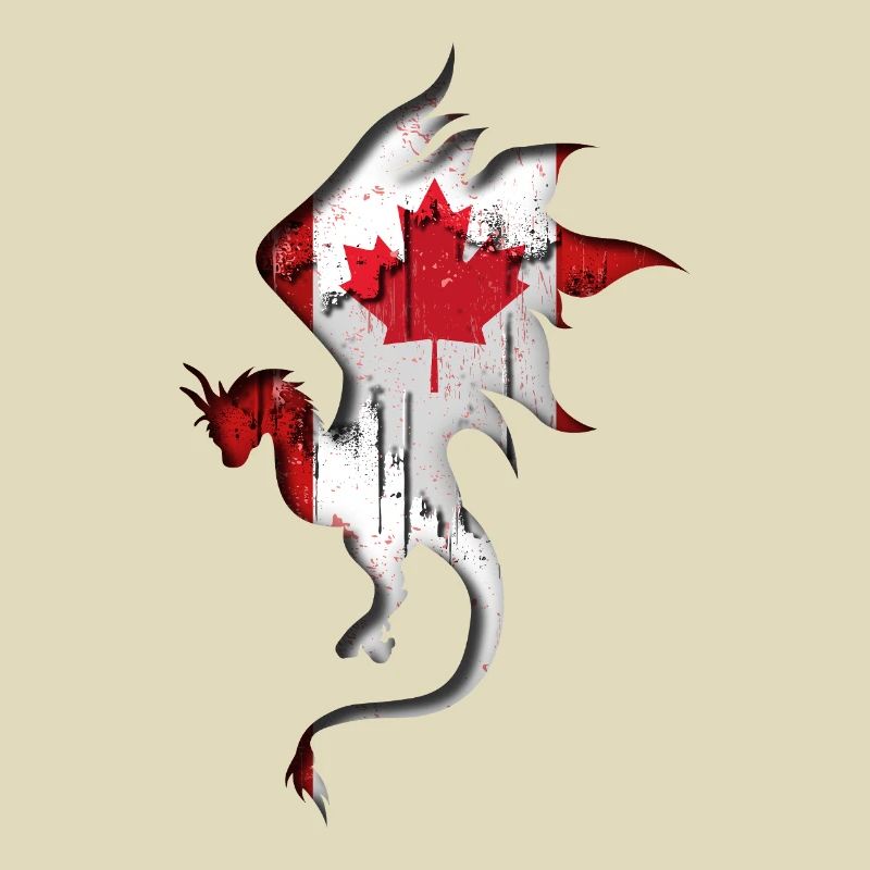 Drapeau du Canada - Canada - Silhouette de dragon