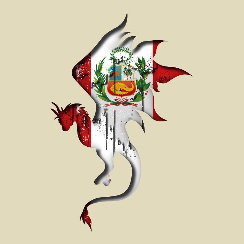 Drapeau du Pérou - Pérou - Silhouette de dragon