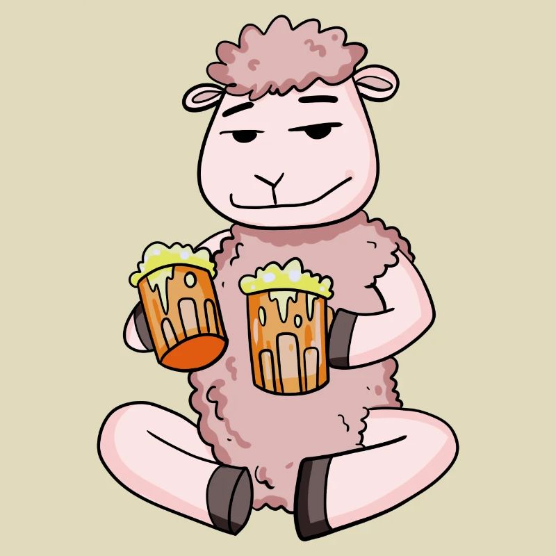 Schaf mit Biergläser Bier Saufen Alkohol