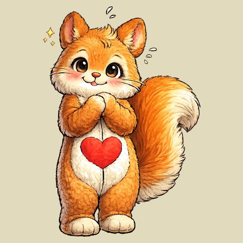 Schüchternes Eichhörnchen mit rotem Herz