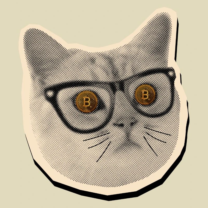 Comic-Katze mit Bitcoin-Brille