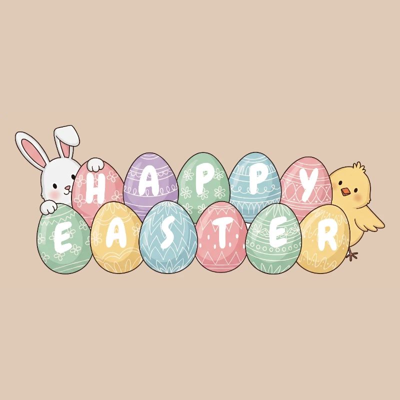 Cute Easter Bunny Chick and Eggs