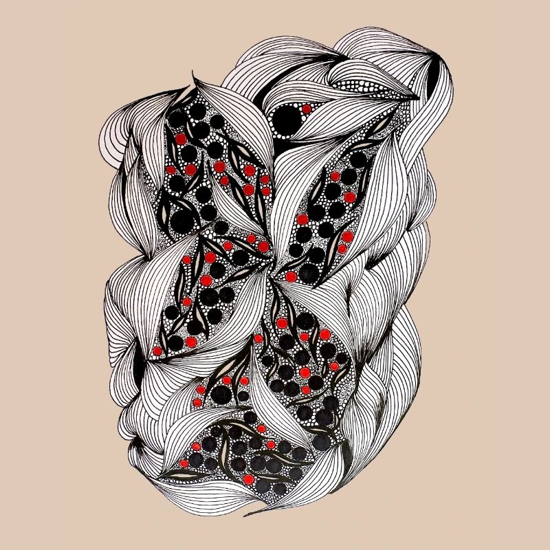 Black and white leaf pattern with red berries