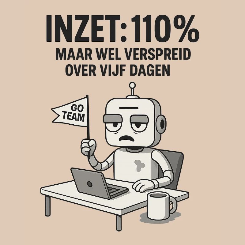 COMMITMENT: 110% – Robot at work with dry humor