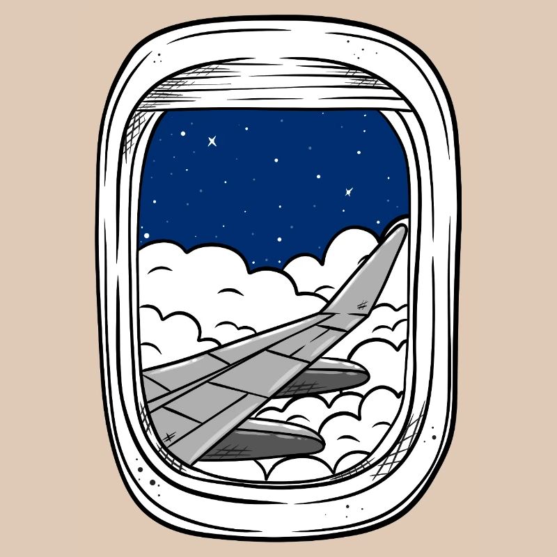 Night flight over cloud windows