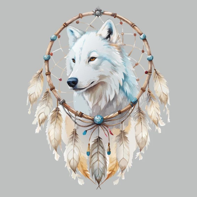 Wolf in a Dreamcatcher Mystical Wolf Design