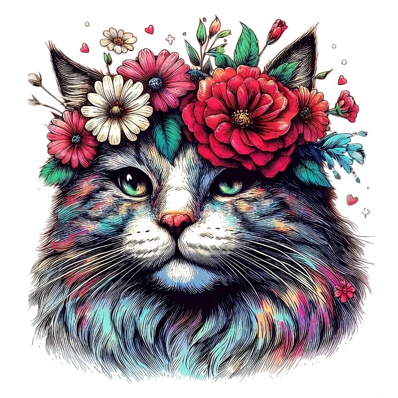 Chat avec des fleurs