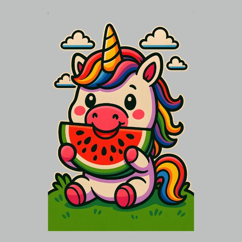 Licorne arc-en-ciel mangeant de la pastèque